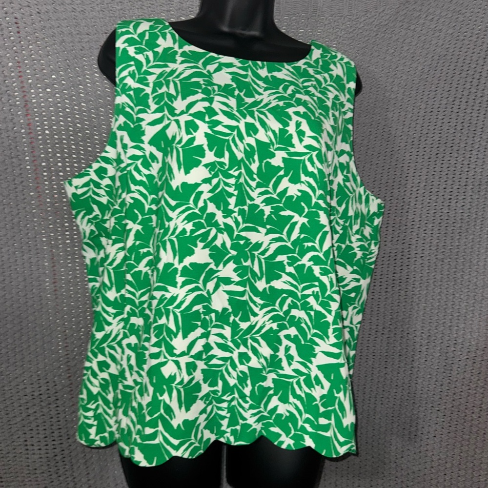 J.crew green leaf print scallop hem open back tank sleeveless blouse top XL NWT